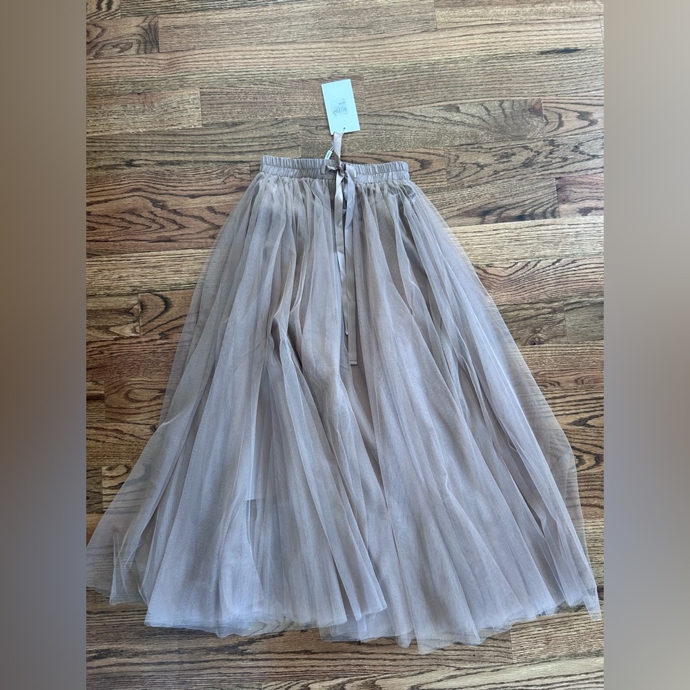 Taupe Tulle A-Line Skirt